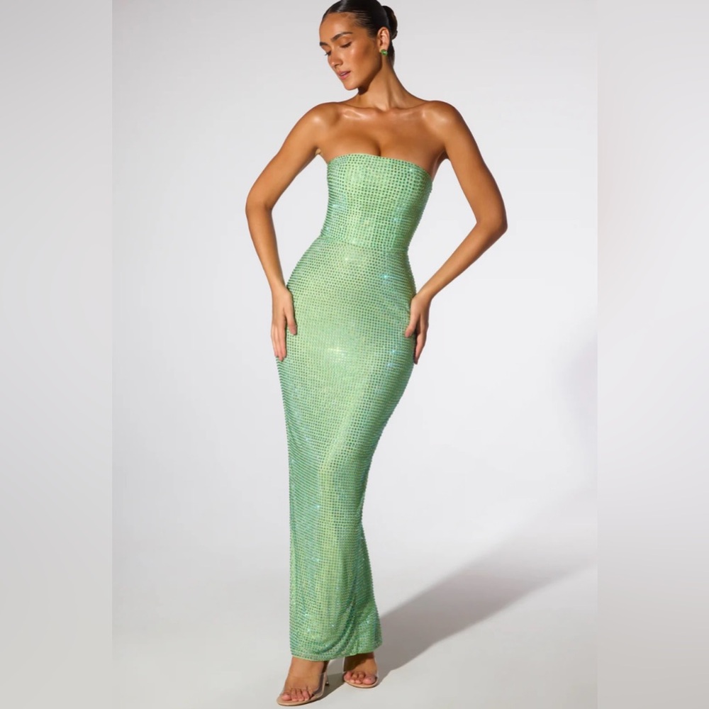 Oh Polly Embellished Dress in Sage Green